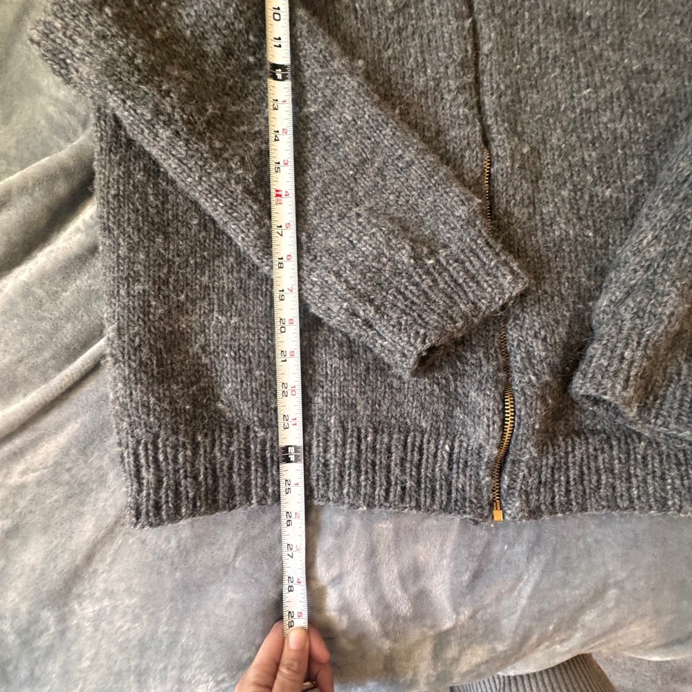 Handmade Grandpa Mens Chunky Knit Wool Zip Up Sweater Charcoal Cable Sleeve - Picture 4 of 6